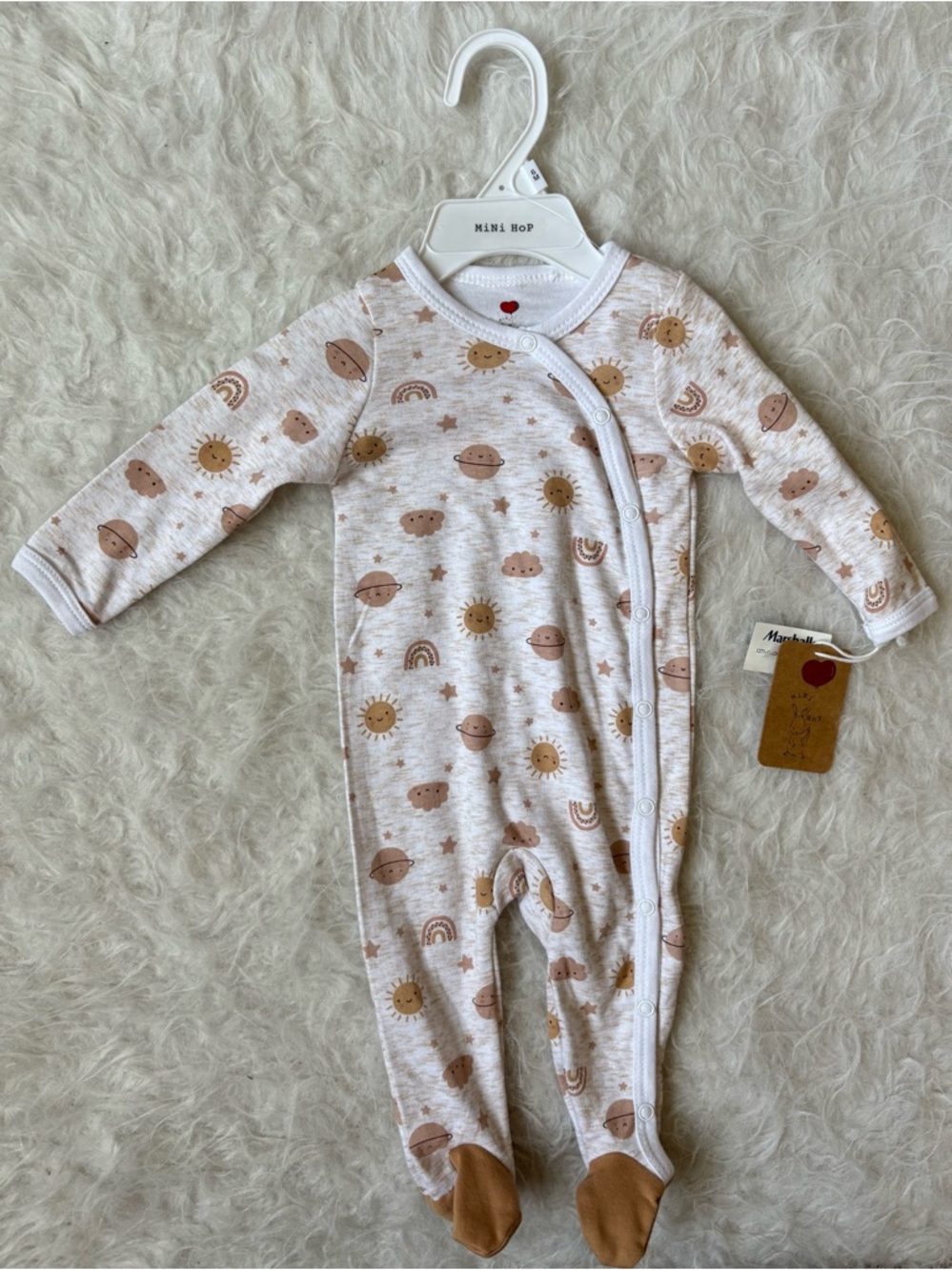 Mini Hop NWT Neutral Planet & Sun AOP Footed Snap Pajamas